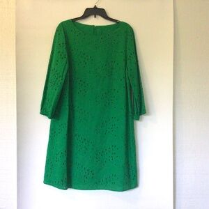 Women’s green eyelet shift dress back zipper lined 100% cotton size 14
